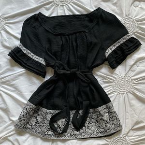 Boho black tie blouse (Size S)